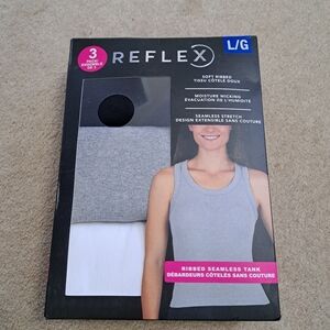 Reflex Set Of 3 Tanks Racer Back Ribbed Seamless Black White Grey Women's Large